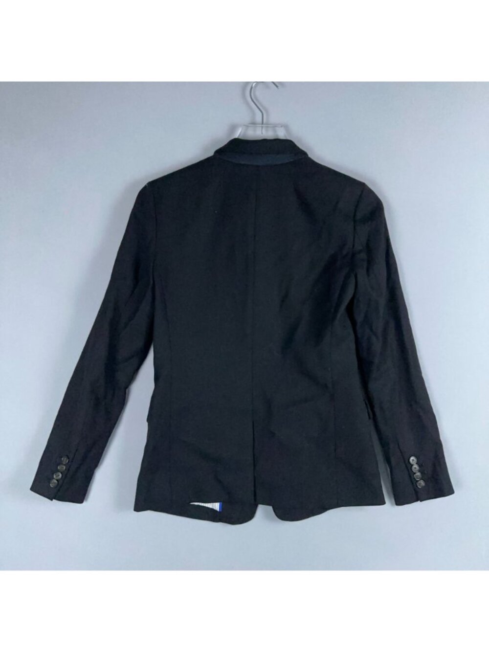 J.Crew Regent Blazer Jacket Size 00 Black Wool Blend Striped Interior Lining - Picture 3 of 12